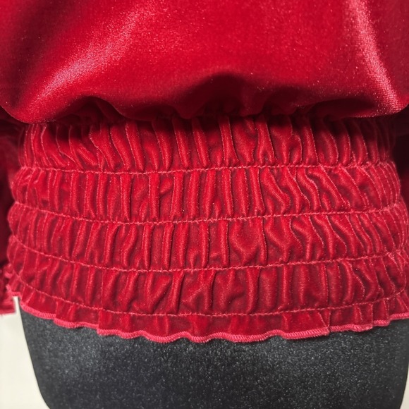 Vince Camuto Smocked Hem Velour Blouse Lipstick Red XS - Picture 4 of 7